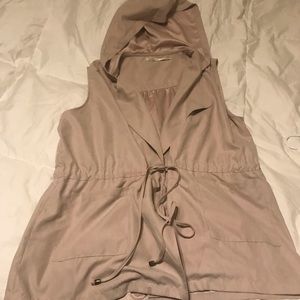 Long faux suede cream vest with hood